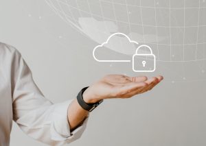 Hand holding cloud system with data protection